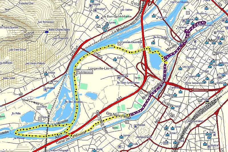 carte3.jpg - En jaune, le chemin parcouru le matin